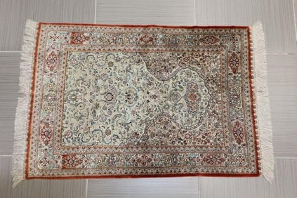 Extremely Fine Turkish Oriental Silk Herekeh Rug