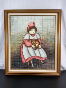 Girl with Cat - Signed Joyce Roybal (1955)