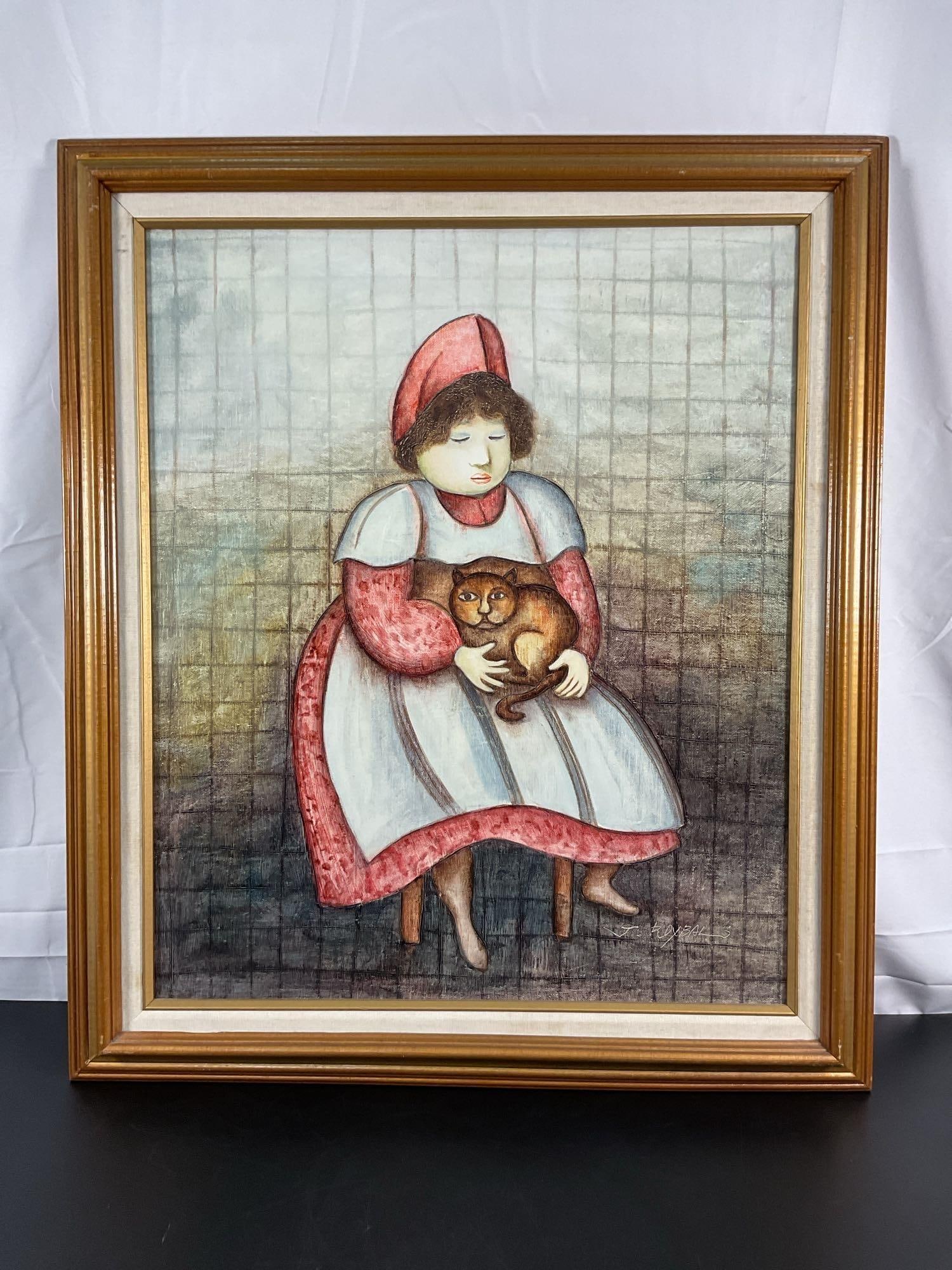 Girl with Cat - Signed Joyce Roybal (1955) (1 of 3)