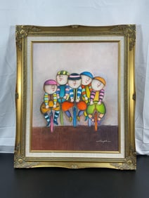 Whimsical Cyclists - Signed Joyce Roybal (1955)