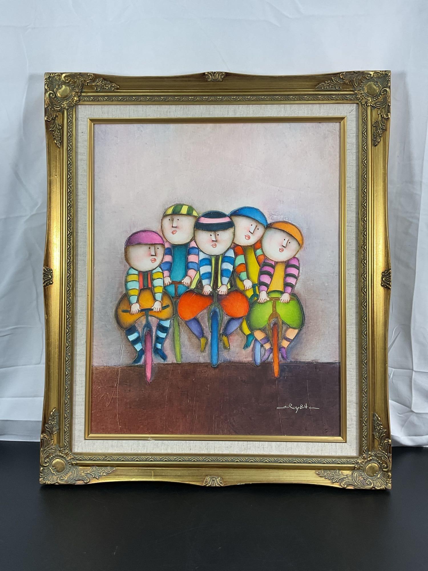 Whimsical Cyclists - Signed Joyce Roybal (1955) (1 of 3)