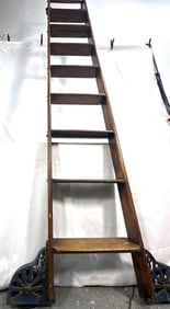 Massive Antique Wooden Library Ladder / Rolling Ladder