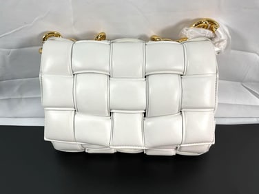 Bottega Veneta Padded Cassette Bag with Chain in White Leather