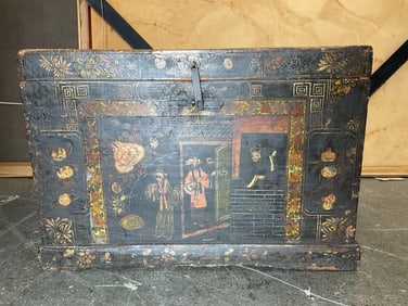 Antique Chinese Hand-Painted Wooden Storage Chest