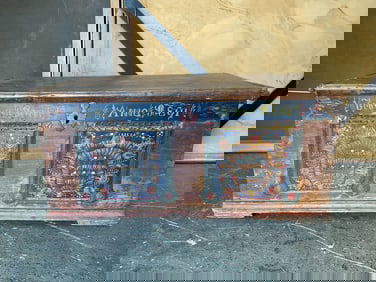 Antique European Hand-Painted Folk Art Dowry Chest