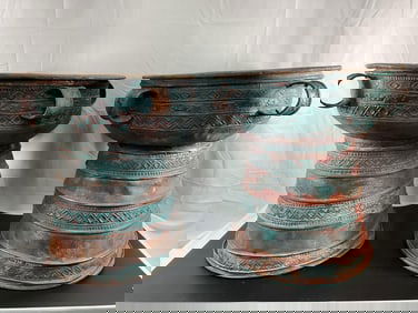 Antique Pair  of Burmese Bronze Rain Drums