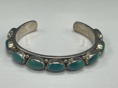Vintage or Native American Sterling Silver & Turquoise Cuff Bracelet