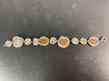 Artisan Sterling Silver and Carnelian Textured Link Bracelet