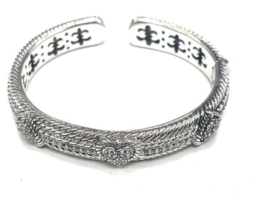 Judith Ripka Sterling Silver and Diamond Heart Cuff Bracelet