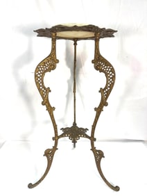 Antique Victorian Brass and Onyx Plant Stand / Side Table