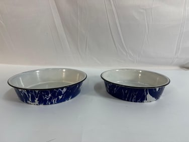 2 Antique Blue Swirl Milk Pans - Graniteware Box 2 - Photo 9