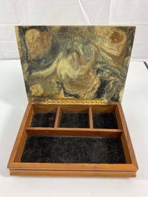 Vintage Wooden Jewelry Box with Resin Horse Relief Lid