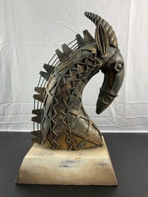 Metal Horse Head Sculpture with Geometric Detailing