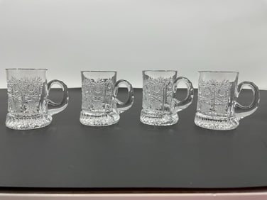 Set of Four Cut Crystal Glass Mugs