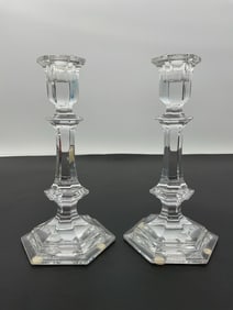 Pair of Crystal Candlesticks with Hexagonal Base