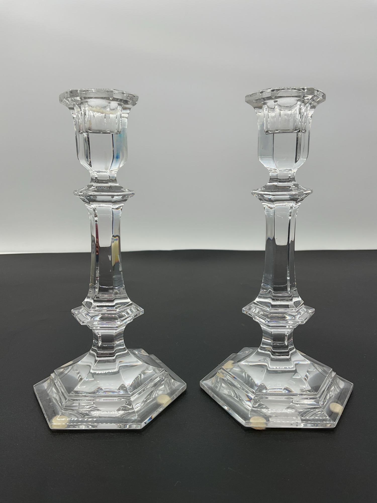Pair of Crystal Candlesticks with Hexagonal Base (1 of 4)
