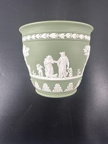 Vintage Wedgwood Sage Green Jasperware Vase - England