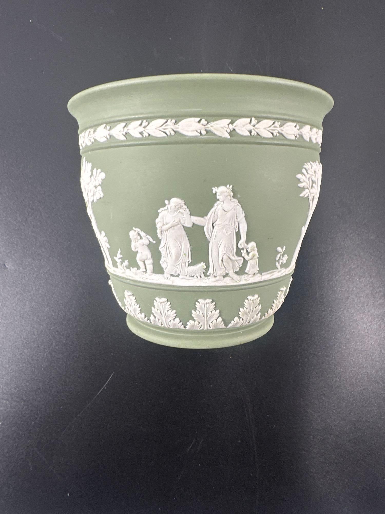 Vintage Wedgwood Sage Green Jasperware Vase - England (1 of 3)