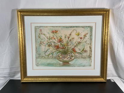 Edna Hibel (American, 1917-2014) Lithograph: This is a signed lithograph by Edna Hibel, an acclaimed American artist known for her delicate, expressive compositions, often focusing on motherhood, children, and nature-inspired themes. This partic