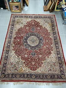 Hand-Knotted Persian Kerman Wool Rug