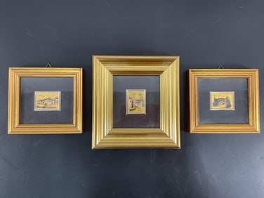 Trio of Miniature Lithographs On Gold leaf