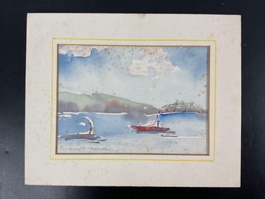 Vintage Watercolor Landscape Painting