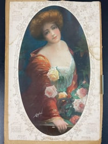 Early 20th-Century Art Nouveau Calendar Print  Signed, Bryson