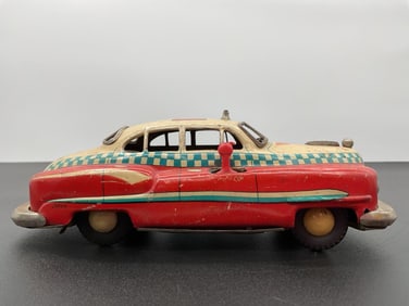 1950s Vintage Tin Lithographed Battery-Operated Taxi by Marusan, Japan