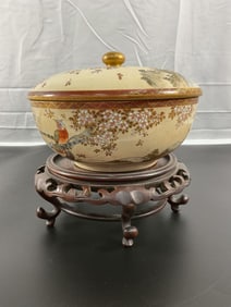 Antique  Japanese Satsuma Lidded Bowl - Imperial Seal of the Later Jin  Khanate (Manchu  Empire)