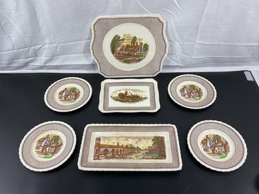 Set of Vintage English Transferware Plates and Platters