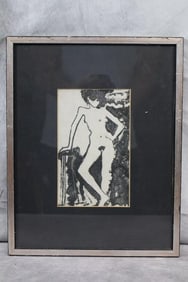 Framed Nude Charcoal drawing