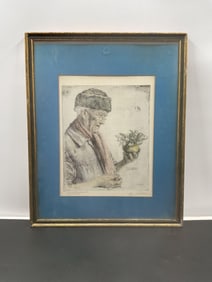 "The Last First Snowdrop" By Paul Geissler (German, 1881-1965) Etching