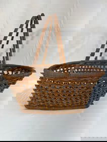 Antique Woven Wicker Market Basket