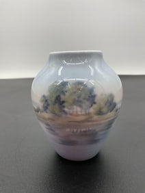 Hand-Painted Porcelain Miniature Vase with Landscape Scene - Bing & Grondahl (B&G) - Danish