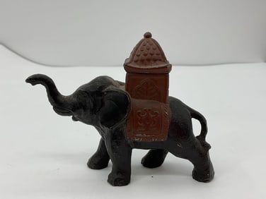 Antique A.C. Williams Cast Metal Elephant with Howdah Figurine - 1920's