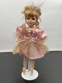 Porcelain Ballerina Doll in Pink and Gold Dress