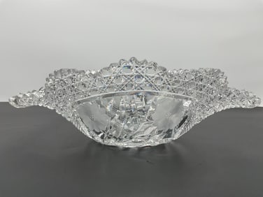 Vintage American Brilliant Cut Glass Serving Bowl with Handles