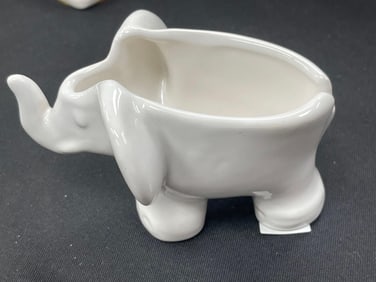 White Ceramic Elephant Planter - B2