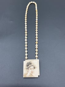 Asian-Inspired Hand-Carved Portrait Pendant Necklace