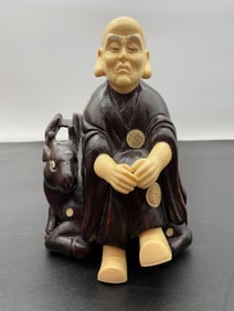 Japanese Monk Figurine with Deer Companion