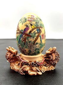 Hand-Painted Decorative Porcelain Egg with Stand