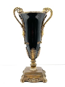 Vintage Neoclassical-Style Black Ceramic and Bronze Urn