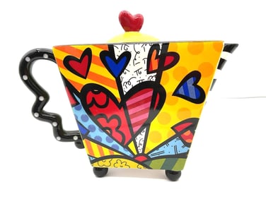 Romero Britto Square Ceramic Teapot with Hearts