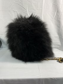 Black Fur Military-Style Hat with Connector Chain
