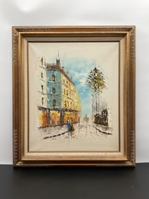Parisian Street Scene Oil on Canvas