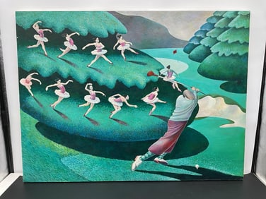 "Ballerinas on the Green" by Sean Bovinett(American) Oil on Canvas