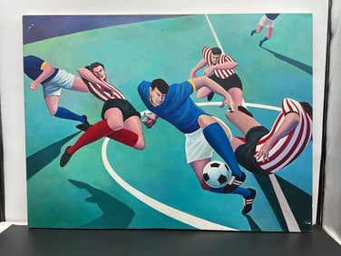 "The Soccer Players" by Sean Bovinett(American) Oil on Canvas