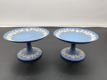 A pair of Wedgwood Jasperware Blue Pedestal Compote