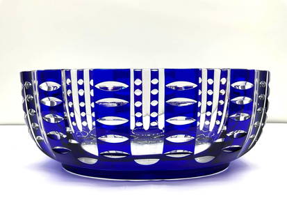 1 of 18 Extremely Rare Antique Baccarat Crystal Jardiniere: BRAND NEW stunning Baccarat "Eye" bowl crafted in vibrant cobalt blue crystal. This piece features a striking horizontal and vertical cut pattern that creates a mesmerizing optical effect. Kno