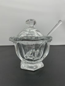 Baccarat Crystal Lidded Jam/ Mustard Jar with Spoon